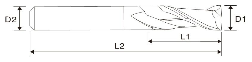 Fresa de extremo de carburo, cuadrado, 2 filos (UNT-EMA01)