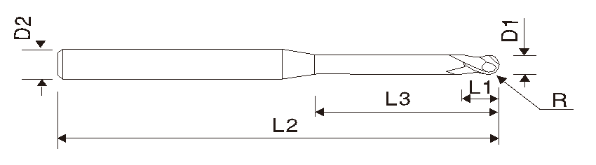 Fresa de extremo redondo de 2 filos EMA14 (cuello largo)