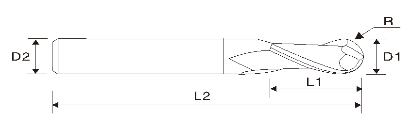 Fresa de extremo redondo de 2 filos EMA05 (longitud regular)