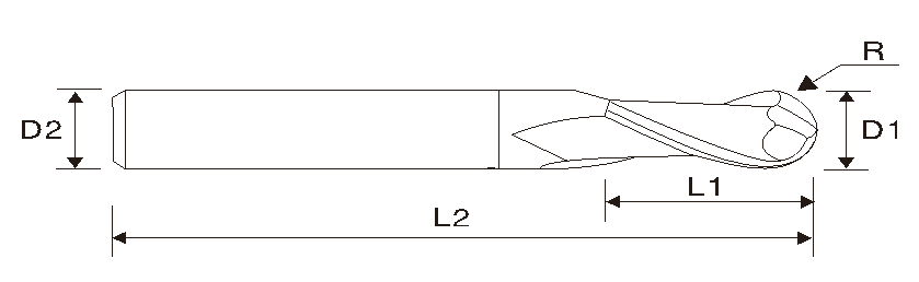 Fresa de extremo redondo de 2 filos EMA06 (larga longitud)