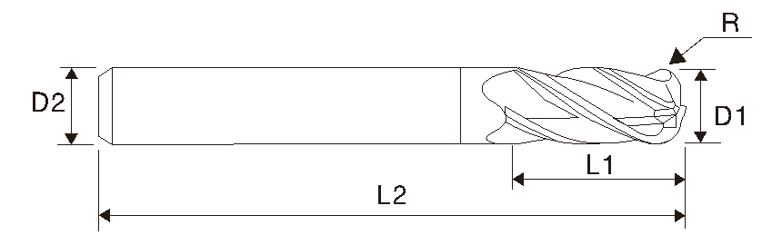Fresa de extremo de radio angular de 4 filos EMA09 (longitud regular)