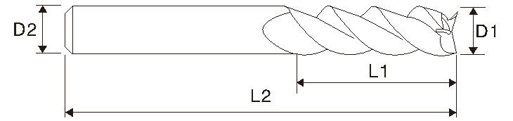 Fresa de extremo de 3 filos EMT12 (para aluminio, larga longitud)
