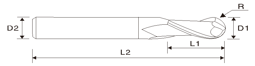 Fresa de extremo redondo de 2 filos EMT05 (longitud regular)