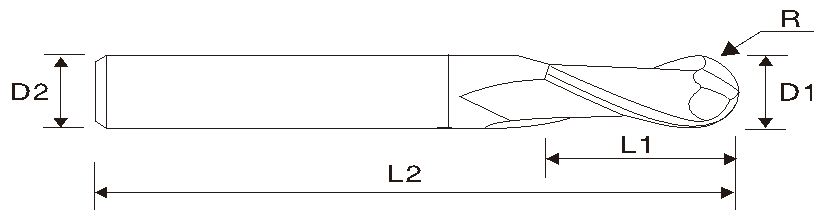 Fresa de extremo redondo de 2 filos EMT06 (larga longitud)