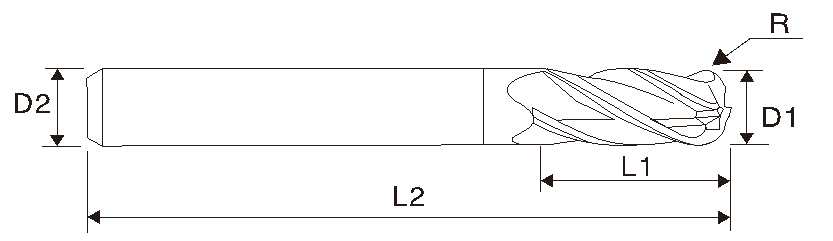 Fresa de extremo de radio angular de 4 filos EMT08 (larga longitud)