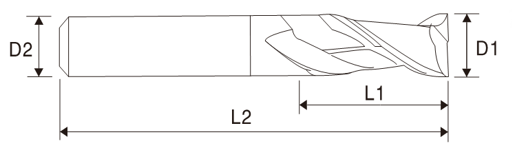 Fresa de extremo cuadrado de 2 filos EMB01 (longitud regular)