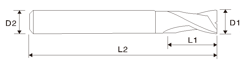 Fresa de extremo cuadrado de 2 filos EMB02 (larga longitud)