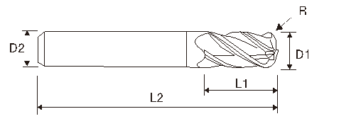 Fresa de extremo de radio angular de 4 filos EMB10 (larga longitud)