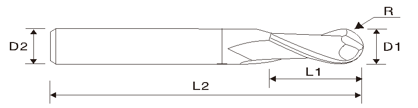 Fresa de extremo redondo de 2 filos EME06 (cuello largo)